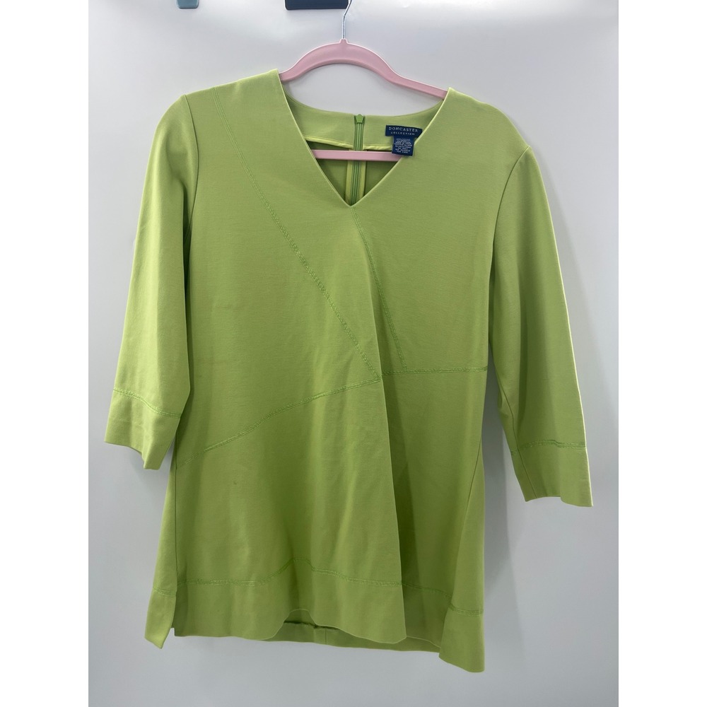 Doncaster Collection Lime Green V-Neck 3/4 Sleeve Top Size 12 Asymmetrical Seam